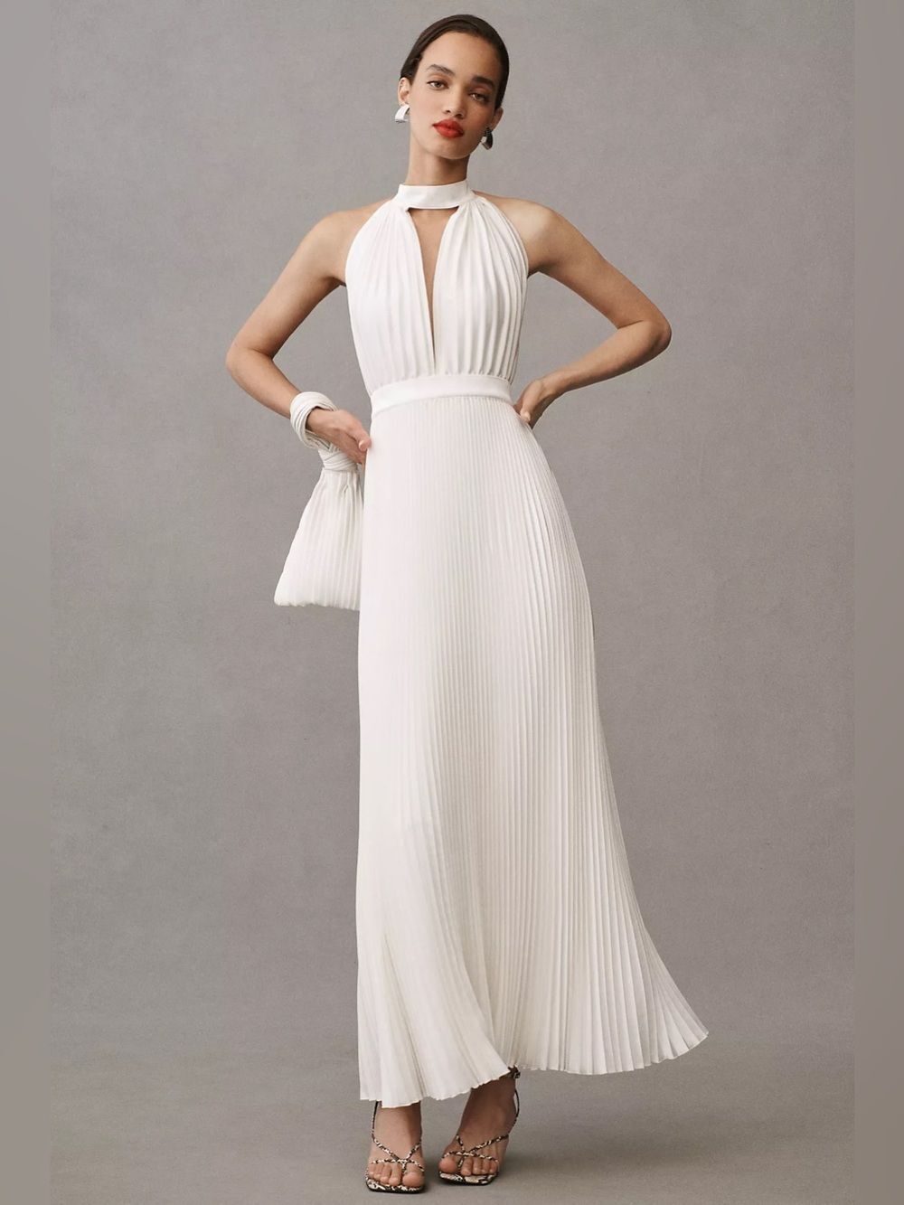 Anthropologie L'IDÉE Chateau Halter Front-Cutout Pleated Midi Dress Size 2